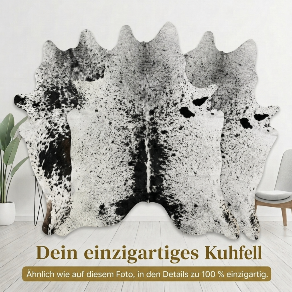 Kuhfell Salz & Pfeffer Schwarz-Weiß Hell - Bild 6