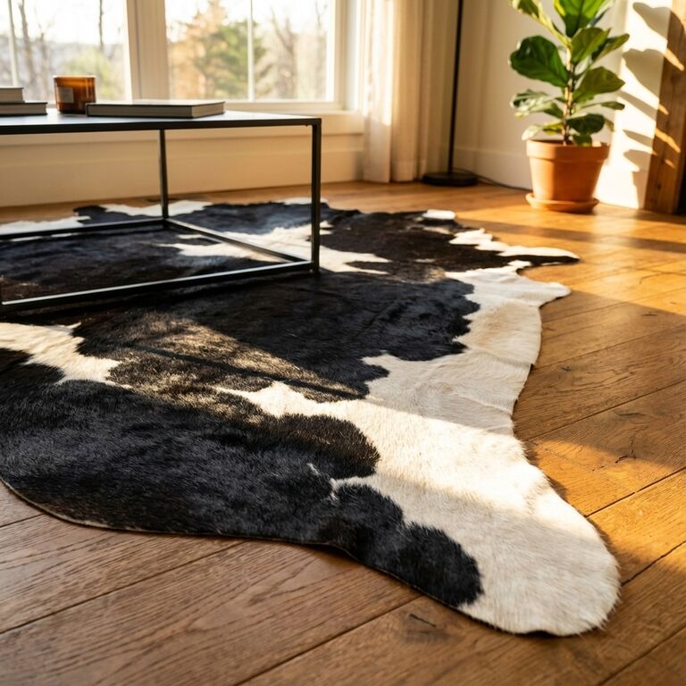 Schwarz-weißes Kuhfell im Interieur
